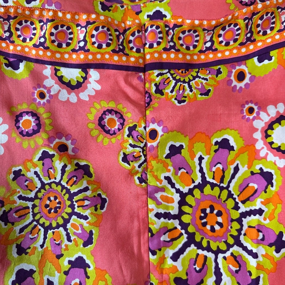 Trina Turk Strapless Silk Mini Shift Dress 8 Pink Coral Floral Mod Resortwear - Picture 9 of 14